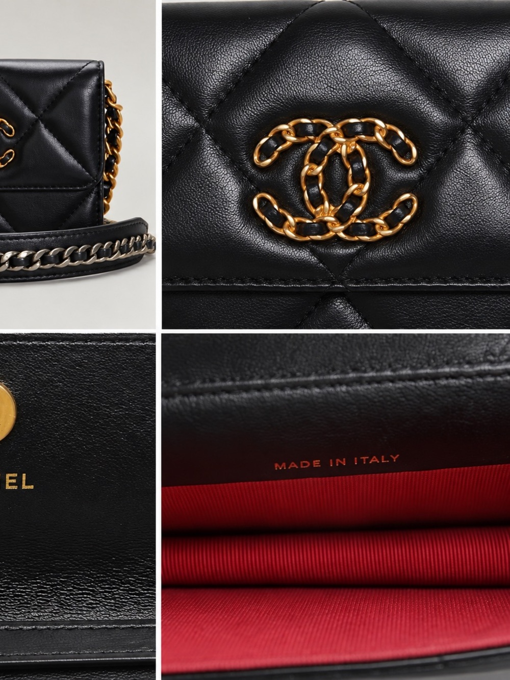 CHANEL Black Quilted Lambskin Crossbody with Gold Chain CC